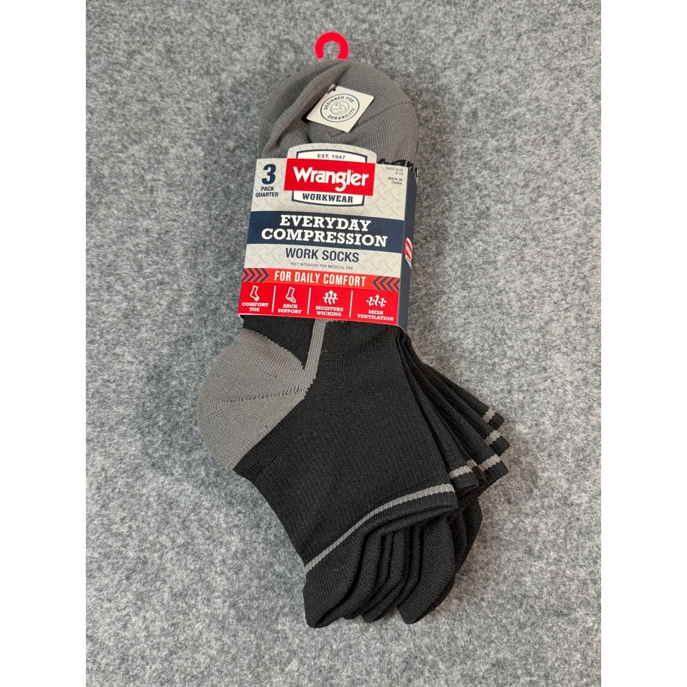 Wrangler Workwear Everyday Compression Work Socks Men Size 6-12 Black Grey NWT